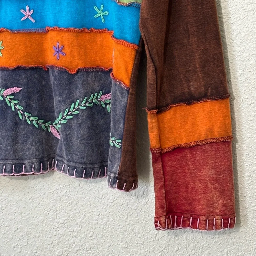 KPC Nepal Cotton embroidered patchwork peace long sleeved shirt. Women’s L - Picture 7 of 8